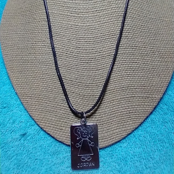 Silver girl name Jordan Pendant Necklace black cord - Picture 4 of 4